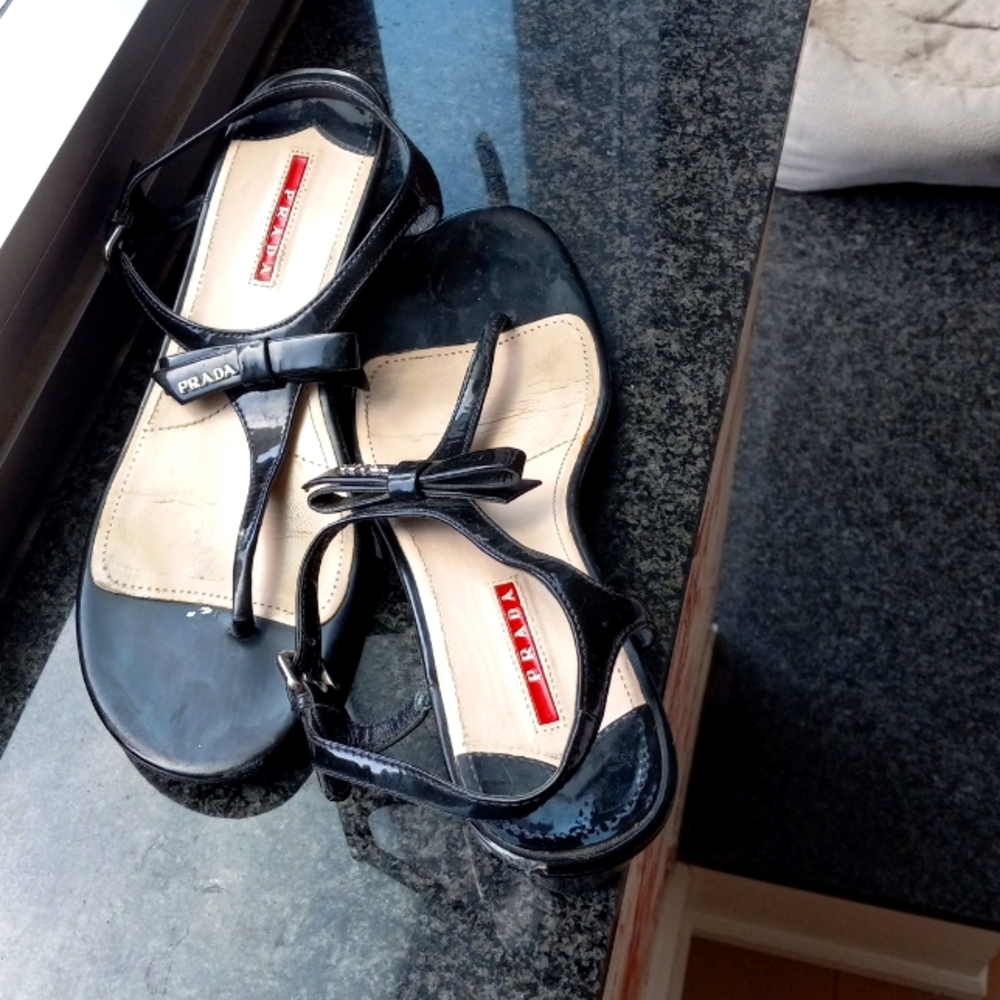 Prada black size 40 wedge sandals